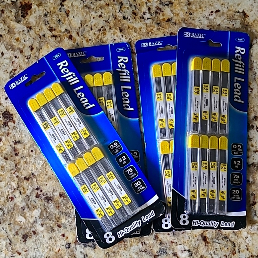 4 Bazic refill lead packs .9mm #2 (20 leads per tube) for mechanical pencils